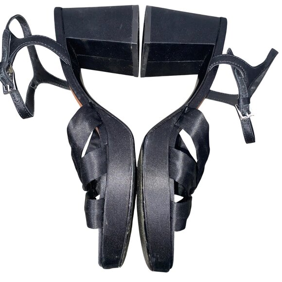 Reformation Maize Satin Platform Sandals block heeled shoes Ineutral Black 8 - Picture 10 of 12